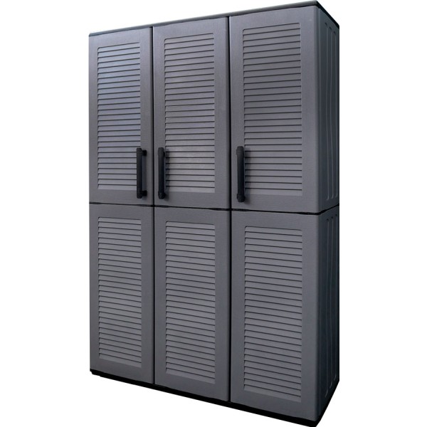 Armario alto con estantes y portaescobas línea easy de polipropileno gris oscuro 102 x 370 x 163 cm